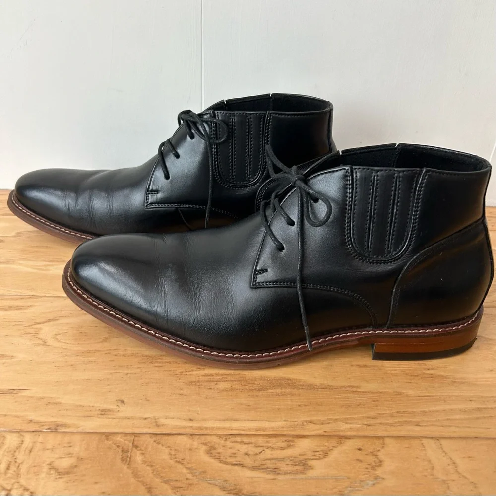 Stacy Adams Black Leather Maxwell Chukka Boot 9 1/2 W Lace Up Plain Toe